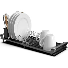 Anhow Drainer Crockery Extendable Dish Drainer with Crockery Tray Made of Stainless Steel for Plate/Cup/Kitchenware - Black, 28-47 cm