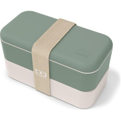 MONBENTO - Bento Box MB Original Natural ar nodalījumiem, ražots Francijā - 2 līmeņu necaurlaidīga pusdienu kaste, kas ideāli piemērota birojam/ēdiena gatavošanai/skolā - BPA nesatur - pusdienu kārbas pārtikas konteiners - zaļš