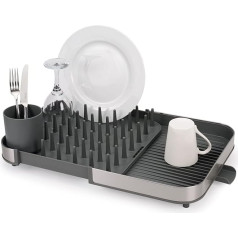 Joseph Joseph Duo Expanding Dish Drainer with Removable Cutlery Holder, Stainless Steel/Grey