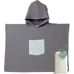 molis&co Kids Bath Poncho Pludmales dvielis ar kapuci Viegls un kompakts peldmēteli bērniem (Charcoal Grey, 7-8 gadi)