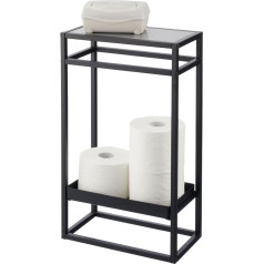 mDesign brīvi stāvošs tualetes ruļļu turētājs - moderns papīra ruļļu turētājs ar vietu rezerves ruļļiem - stilīgs metāla tualetes papīra turētājs ar plauktu - matēts melns/pelēks