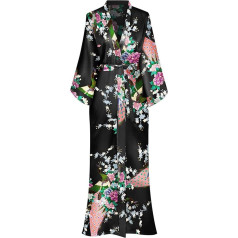 kissnite Sieviešu halāts Kimono pludmales kleita Peacock Pattern Cardigan Long Robe Pajama Party Bathrobe Sleeprobe (izmērs: viens izmērs)