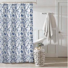 Laura Ashley Home | Charlotte Collection | Modern Heavy dušas aizkars, izturīgs pret pelējumu un pelējuma veidošanos, antibakteriāls, stilīgs dizains, 72 x 72 collas, Ķīnas zils