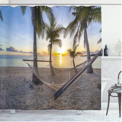 ABAKUHAUS Paradise Beach Palms Tropical Shower Curtain, водонепроницаемый, непрозрачный, 12 колец, долговечный, устойчив к бактериям и плесени, 175 x 200 см, слоновая кос