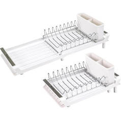 Erreke Dish Drainer Dish Drainer Extendable Dish Drainer Spouts in the Sink Drainer Compact Cutlery Holder 28-47 x 20 cm White