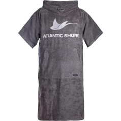 ATLANTIC SHORE | Sērfošanas pončo | Badepončo mit Kapuze aus 100% Baumwolle | Unisex | Basic für Erwachsene in Grey | Vidējā (140-174 cm)