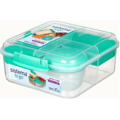 Sistema Bento Cube XL pusdienu kaste 5 nodalījumi 1250 ml pusdienu kaste, ieskaitot krūzi ar skrūvējamu vāciņu 17,5 x 17,5 x 8 cm (platums x dziļums x augstums) 21685 Green