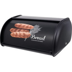 YARNOW Bread Bin Metāla retro maizes kaste Maizes kaste Maizes konteiners Maizes uzglabāšanas kaste Crispbread cepumu kaste ar ruļļu vāku maizes izstrādājumiem ilgāk svaiga melna