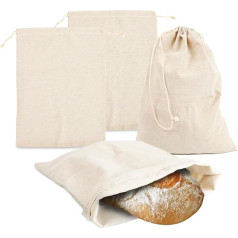 4 Stück Leinen Brotbeutel Aufbewahrung Frischhalten, Brottasche mit kordelzug 30x40cm Leinensack für Brot, Wiederverwendbar Bread Bag, Brotaufbewahrung, Leinenbeutel für Brot Aufbewahren