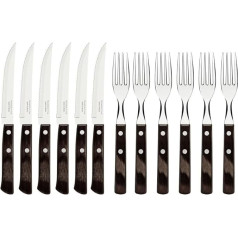 Tramontina Steakbesteck Pizzabesteck, 12-teiliges Set, für 6 Personen, Steakbesteckset, rostfreier Edelstahl, FSC zertifizierter Echtholzgriff, spülmaschinenfest, Braun