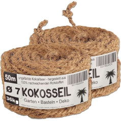 deli4you - Kokosriekstu virves koku saites 7 mm 2 x 50 m dubultā iepakojumā Kokosriekstu šķiedras virve Kokosriekstu adījums kokiem Koku lente neapstrādāta - dārza aukla, izturīga pret laikapstākļiem, izturīga pret plīsumiem, izgatavota no at