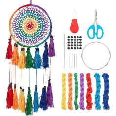 INFUNLY Regenbogen Träumen Fänger Kit Farbig Träumen Fänger Herstellung Kit Anweisung Inbegriffen Boho Träumen Fänger Mauer Hängend Ornament Mit Quasten Zum Schlafzimmer Zuhause Dekor