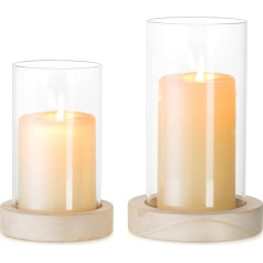 NUPTIO Windlicht Glas Kerzenhalter Holz: 2er Set Gläser Windlichter Glaszylinder mit Boden Vase Groß Stumpenkerzen Teelichthalter Kerzenständer Tischdeko Esstisch Deko Weihnachten Hochzeit Outdoor