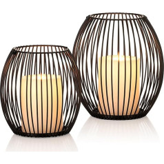 Sziqiqi Candle Holder Set of 2, metāla dekoratīvā dzīvojamā istaba laterna, dekoratīvais sveču turētājs, laterna sveču turētājs svecēm Ziemassvētkiem, Helovīnam, galda rotājumiem, mazs + vidējs