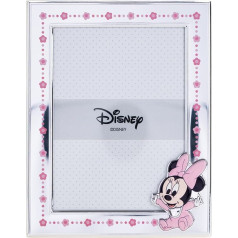 VALENTI & CO. Disney Baby Minnie sudraba krāsas rāmītis bērniem, dāvanu ideja kristībām, dzimšanas dienai vai dzimšanas dienai (13 x 18 cm)