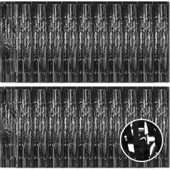 Ohiyoo 20 gabali Melns folijas aizkars 3,2 ft x 8,5 ft folijas bārkstis aizkars Metālisks Finieris folijas aizkari Finieris fona strīmeri dzimšanas dienas svinību dekorēšanai Ziemassvētku dekorēšanai
