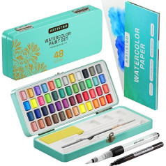 Artistro Watercolour Paint Set, 48 Vibrant Colours in Portable Box, Includes Metallic and Fluorescent Paints, Perfect Travel Watercolours for Artists, Hobby Painters and Painting Lovers