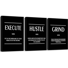 Artscope 3-diegu iedvesmojoši audekla attēli ar Execute Hustle Grind motīvu Art Print - moderns sienas attēls vannas istabai Dzīvojamā istaba sienas apdare - 30 x 40 cm