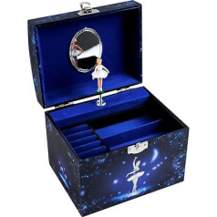 Trousselier S90070 Vanity Case Glow in Dark Photoluminescent Large Jewelry Box with Music Ballet Dancer, Navy Blue