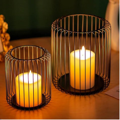 Sziqiqi Candle Holder 2 sveču turētāju komplekts Taper Candle for Pillar Candles, Lantern Black Metal Decorative Candle Holder Dekoratīvs lukturis Ziemassvētkiem Halloween galda priekšnesumiem