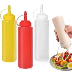 CONDRA FIELD Quetschflaschen für Gewürzsaucen - (3 Stück, 383 ml), mit auslaufsicherer Kappe und Schuppenlinie. Kunststoff-Spritzflaschen für Ketchup, Senf, Öl, Salat und mehr.