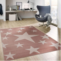 VIMODA Īsa pile paklājs Stars Sky Modern Pink White Teenager's Room for Children's Room Living Room Izmēri: 80 x 150 cm