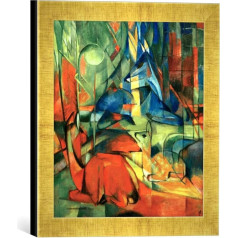 Gerahmtes Bild von Franz Marc Rehe im Walde II, Kunstdruck im hochwertigen handgefertigten Bilder-Rahmen, 30x30 cm, Gold Raya