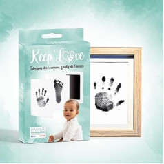 Keep'Love - Set mit Rahmen für Fußabdrücke für Babys, Fußabdruck und Hände, Souvenir, Geschenk zur Geburt, originelle Dekoration, Babyzimmer, Bilderrahmen, Holz, Kontur, weiß, FSC