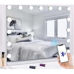 FENCHILIN Hollywood Bluetooth Mirror 15 LED Dimmable Hollywood Makeup Mirror with Lights Illuminated Makeup Mirror with USB Charging Port and 10X Magnification Mirror Touch Screen