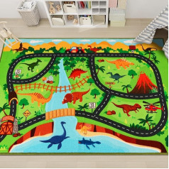 AKUNRUG Autoteppich Kinder,100 X 150 cm Dinosaurier Auto Teppiche Kinder,rutschfest Spielteppich StraßE,Maschinenwaschbar Kinderteppich Jungen füR Spielzimmer,Schlafzimmer,Wohnzimmer