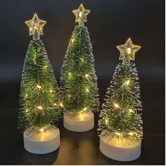 3 miniatūru Ziemassvētku eglīšu komplekts, mākslīgā mazā dekoratīvā Ziemassvētku eglīte, zaļā galda eglīte, izgatavota no plastmasas un vara stiepļu lampām, ko izmanto darbvirsmas iepirkšanās centrā Ziemassvētku dienā