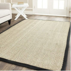 SAFAVIEH Naturfaser Teppich für Wohnzimmer, Esszimmer, Schlafzimmer - Natural Fiber Collection, Kurzer Flor, Natürlich und Schwarz, 122 X 183 cm