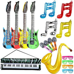 Pack of 18 Inflatables Guitar Saxophone Microphone Electronic Organ Shutter Shading Glasses Music Note Balloon Inflatable Rock Star Set, Musical Instruments Accessories for Party Supplies Party