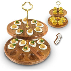 Honitra dubultā koka Deviled Egg Plate, 22 caurumi Deviled Egg Plate, atgriezenisks Deviled Egg Tray, priekšējais kā Lieldienu un Pateicības dienas Deviled Egg konteiners, aizmugurējais kā Cupcakes Stand & Serving Tray