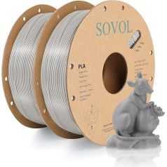 Sovol PLA filaments 1,75 mm, 3D printeru filaments, 2 kg spole, izmēru precizitāte +/- 0,03 mm, glīti uztīts filaments, PLA, pelēks