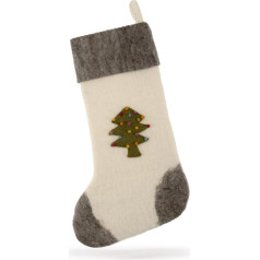 Én Gry & Sif Santa Stocking Made of Natural Felt, Handmade, Fair Trade, Santa Stocking for Filling and Hanging, Santa Socks with Christmas Tree