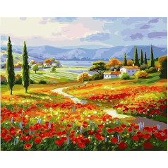 CaptainCrafts DIY Oil Painting by Numbers Kits for Adults Beginners Poppies Field Landscape 16 x 20 Inch Linen Canvas Acrylic Paint Crafts for Main Wall Decoration (without Frame)