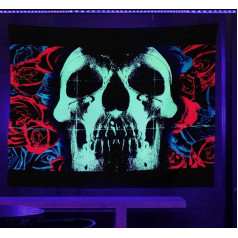 HOLAVIDA Psihodēliskais galvaskausa gobelēns Fluorescējošais skelets Neona Rap Deftones Metal Band albuma vāks Sienas iekārta Šausmu elementi Interjera kopmītņu sienas apdare 150 cm x 130 cm (150 cm x 130 cm)