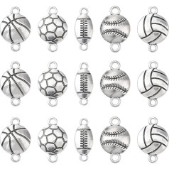 UR URLIFEHALL 50gab Antique Silver Charms 50gab Ball Connector Basketbols Beisbols Futbols Juvelierizstrādājumu izgatavošanas amatniecības piederumi