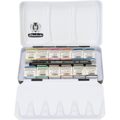 Schmincke Horadam Aquarell Paint Box Compact Metal Box with 12 Finest Watercolour Paints, 74652097, Sketching Set, 12 x 1/2 Bowls, DaVinci Travel Brush, Wanderlust