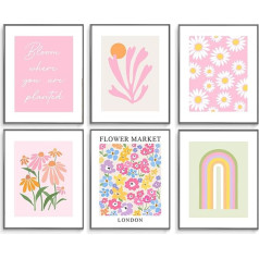 Ziedi Augi Mākslas izstāde Plakāts Poster Prints Set of 6 (8 x 10 collas), Bohēmija Minimalistisks estētisks sienas bildes dekori abstraktā māksla izdrukas dzīvojamā istaba guļamistaba padomu birojs