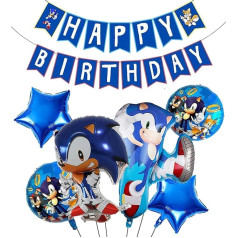 Sonic dzimšanas dienas svinību rotājumi Sonic baloni Sonic Party Supplies - Happy Birthday Banner, 6 gabali Sonic folijas baloni bērnu dzimšanas dienai