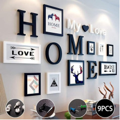 Набор из 9 фоторамок с буквами Home My Love, 4 размера: 3 шт. 8,8 x 12,8 см, 2 шт. 12,8 x 17,8 см, 2 шт. 19,8 x 24,8 см, креативный ресторанный фон для украшения стен