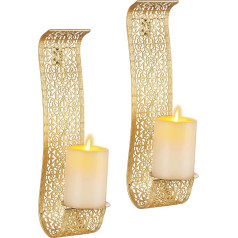 Walasis Vintage Candle Holder Wall Decoration Gold - Set of 2 Metal Wall Candle Holders Wall Candle Holder for Living Room Bathroom Walls Elegant Hanging Candle Holder