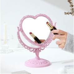 XPXKJ зеркало в форме сердца 7 дюймов 3X увеличение Vanity Mirror Vintage Bathroom Bedroom Dressing Mirror (Pink Heart Shape)