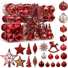 SHareconn Christmas Baubles Ziemassvētku rotājumi Ziemassvētku rotājumu komplekts ar 100 plastmasas Ziemassvētku rotājumu bumbiņām Ziemassvētku rotājumu rotājumi Ziemassvētku eglīšu rotājumiem, svētkiem, kāzām, ballītēm, sarkans, sarka