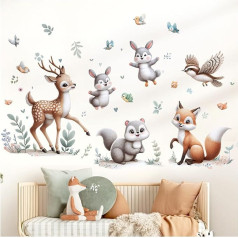 Little Deco Wandtattoo Waldtiere Reh Wandsticker Kinderzimmer Fuchs Wandaufkleber Blumen Tiere Babyzimmer Schlafzimmer Wanddeko DL5039-04