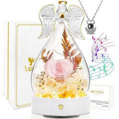 GiftsFU Forever Rose, Eternal Rose in Glass Dome Angel Figurine Dāvana sievietēm draudzene Māte Mātes dienai Ziemassvētki Valentīna diena Dzimšanas diena Kāzu gadadiena Roze