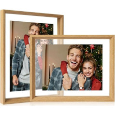 Mystorly Peldošais rāmis Divpusējs caurspīdīgs attēla rāmis žāvētām puķēm Amatniecība Displejs Foto rāmis 2 Pack 11 x 14 Oak Wood Square Picture Frame Īpašas dāvanas