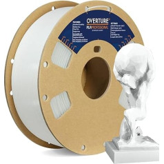 OVERTURE PLA Plus (PLA+) PLA filaments 1,75 mm, profesionāla PLA izturība, 1 kg filamenta, izmēru precizitāte 99% ticamība +/- 0,03 mm, 3D printeriem (balts)